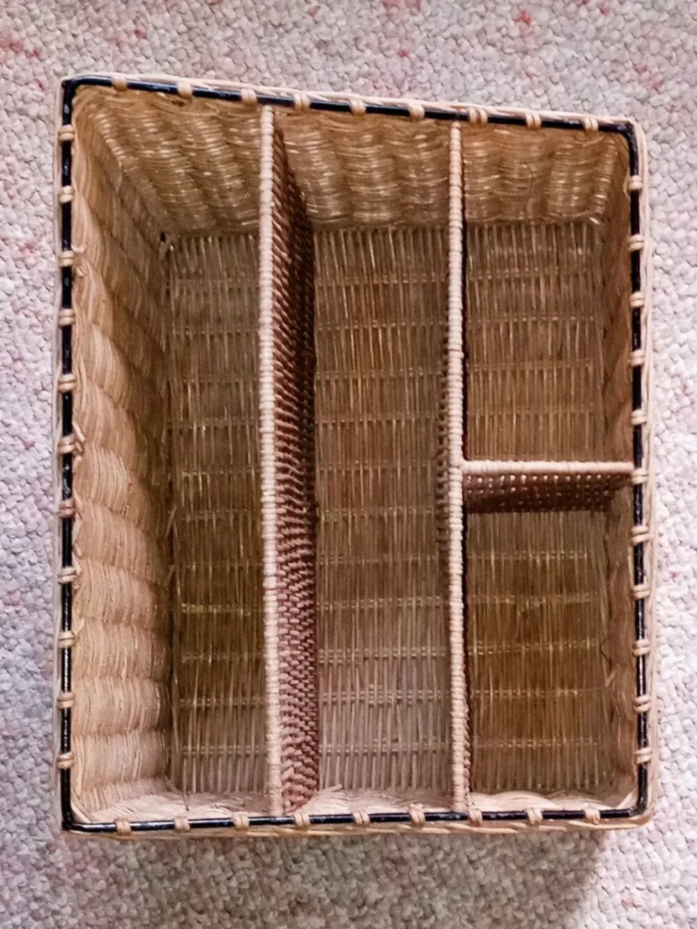 Vintage Rattan Wicker Metal 4-Compartment Desk Mail Organizer Caddy Multi-use